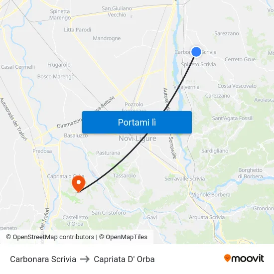 Carbonara Scrivia to Capriata D' Orba map