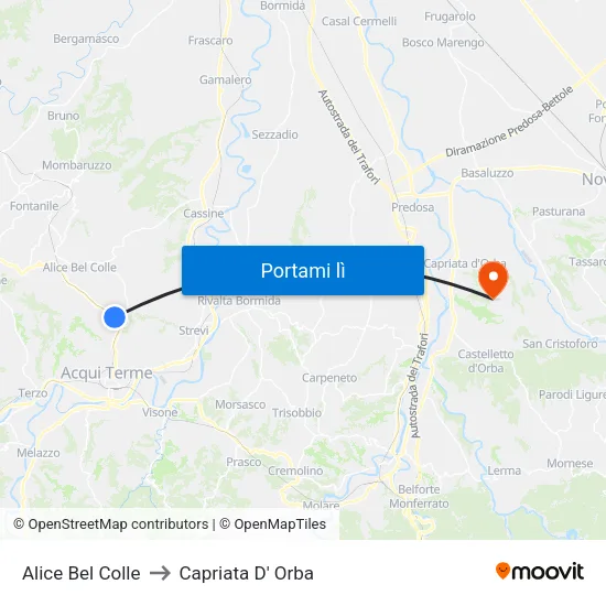 Alice Bel Colle to Capriata D' Orba map