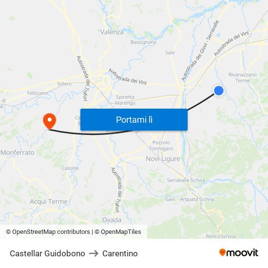 Castellar Guidobono to Carentino map