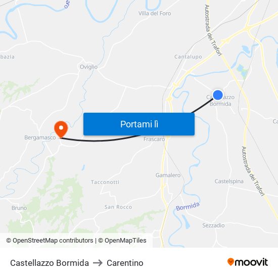 Castellazzo Bormida to Carentino map