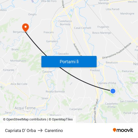 Capriata D' Orba to Carentino map