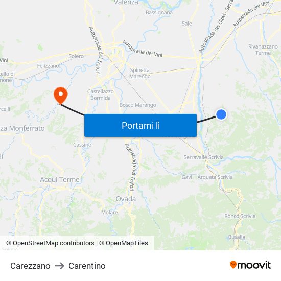 Carezzano to Carentino map