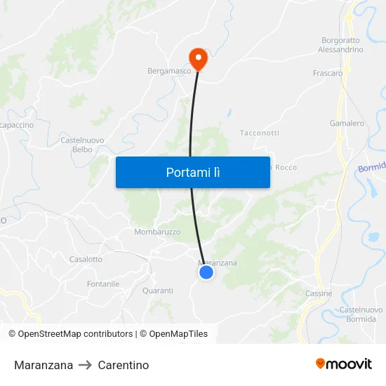 Maranzana to Carentino map