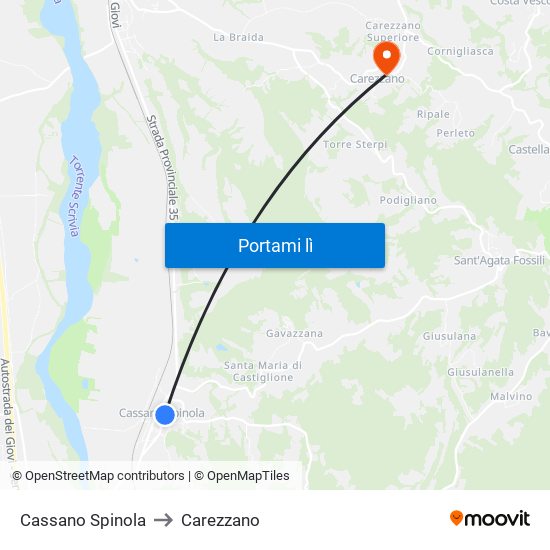 Cassano Spinola to Carezzano map