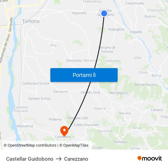 Castellar Guidobono to Carezzano map