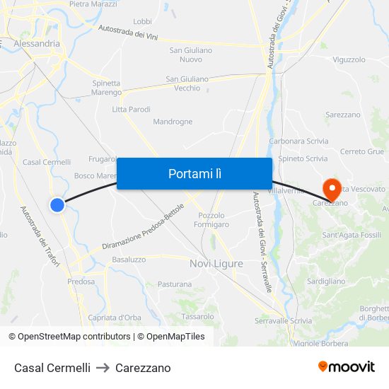Casal Cermelli to Carezzano map