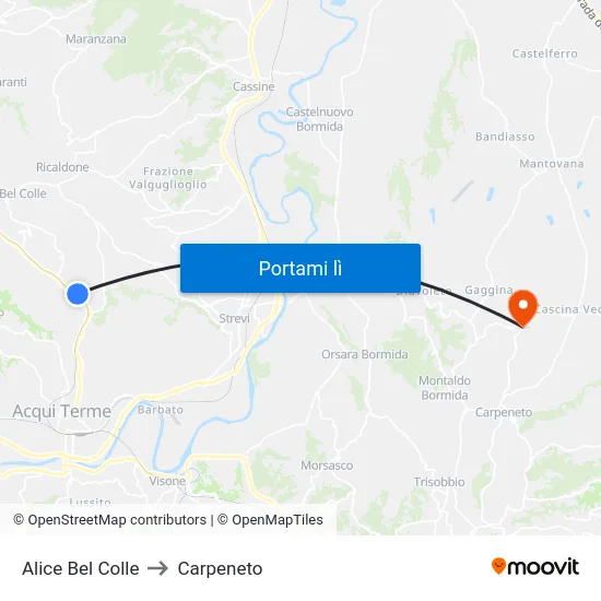 Alice Bel Colle to Carpeneto map