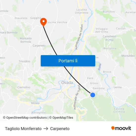 Tagliolo Monferrato to Carpeneto map