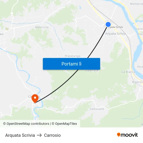 Arquata Scrivia to Carrosio map