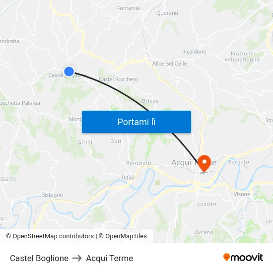 Castel Boglione to Acqui Terme map