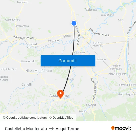 Castelletto Monferrato to Acqui Terme map