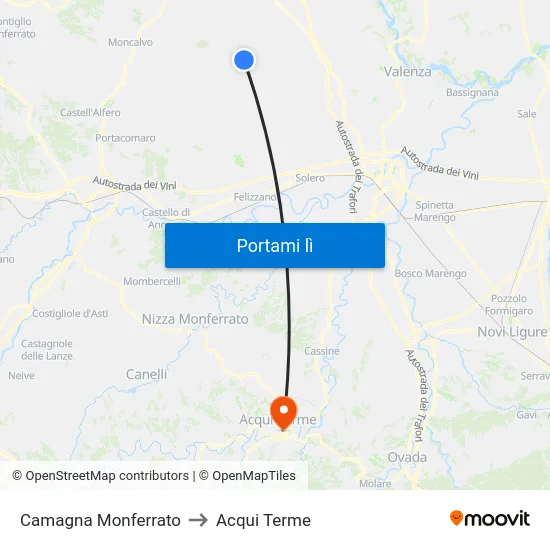 Camagna Monferrato to Acqui Terme map