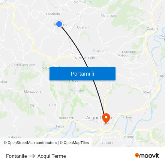 Fontanile to Acqui Terme map