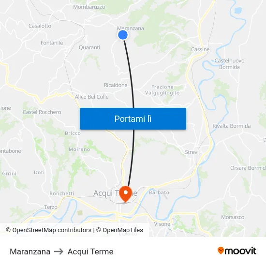 Maranzana to Acqui Terme map
