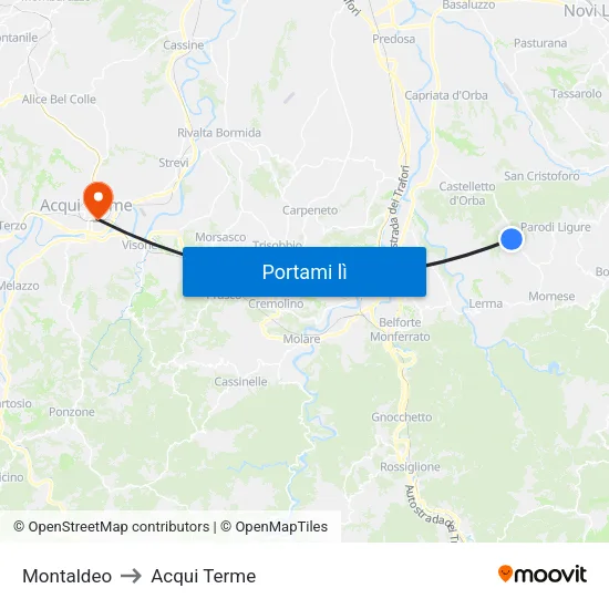 Montaldeo to Acqui Terme map