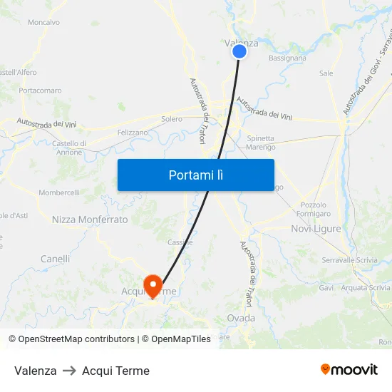 Valenza to Acqui Terme map