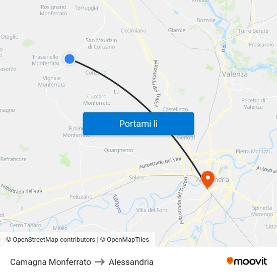 Camagna Monferrato to Alessandria map