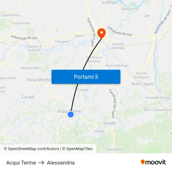 Acqui Terme to Alessandria map