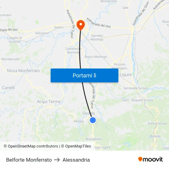 Belforte Monferrato to Alessandria map