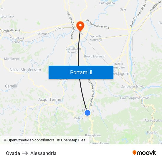 Ovada to Alessandria map