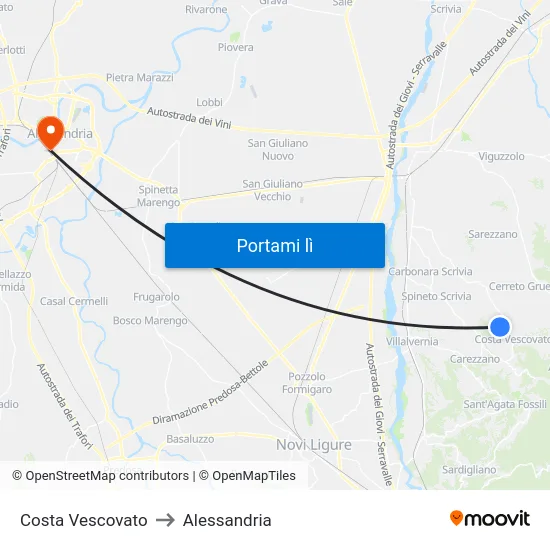 Costa Vescovato to Alessandria map