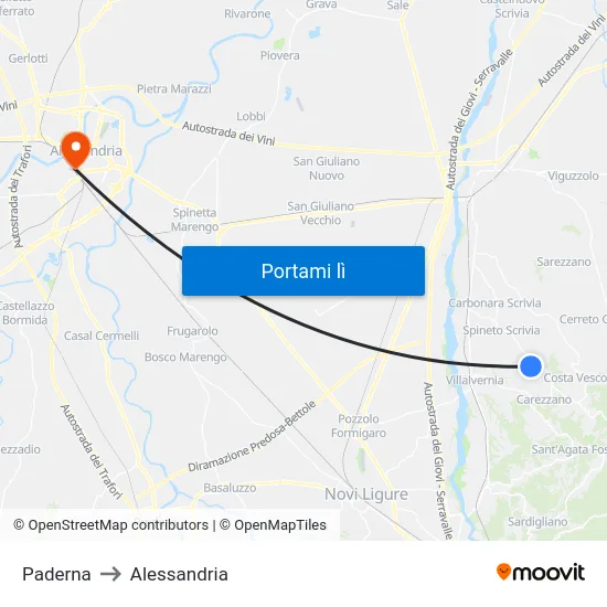 Paderna to Alessandria map