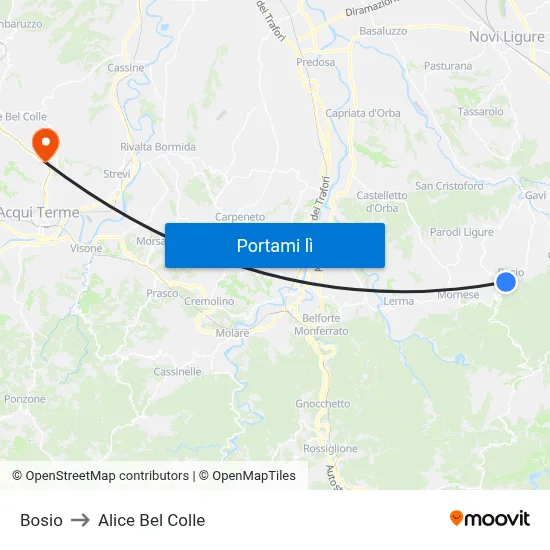 Bosio to Alice Bel Colle map