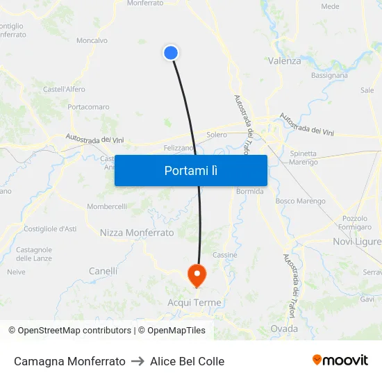 Camagna Monferrato to Alice Bel Colle map