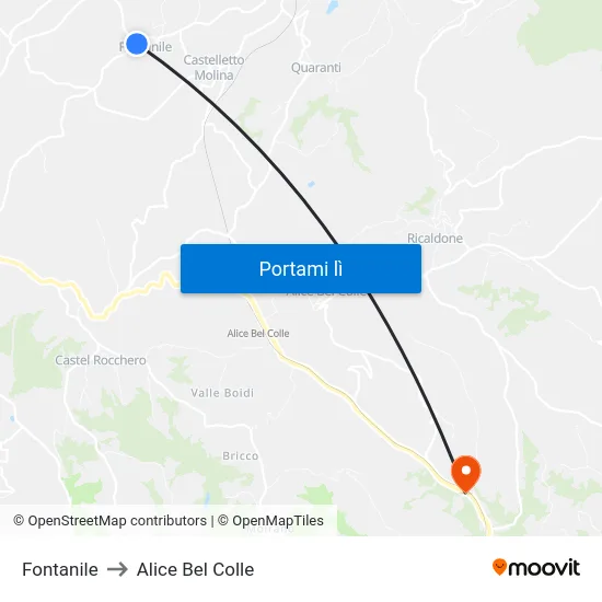 Fontanile to Alice Bel Colle map