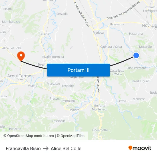 Francavilla Bisio to Alice Bel Colle map