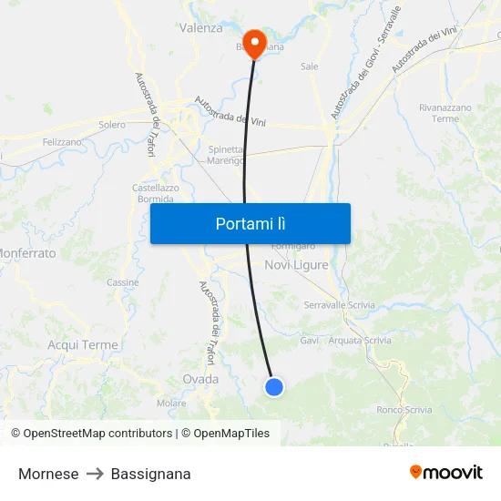 Mornese to Bassignana map