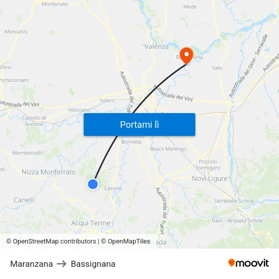 Maranzana to Bassignana map