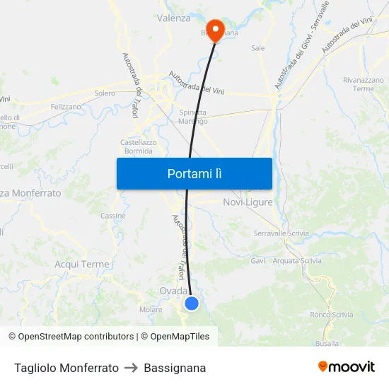 Tagliolo Monferrato to Bassignana map