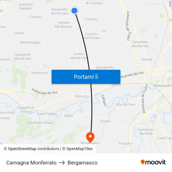 Camagna Monferrato to Bergamasco map