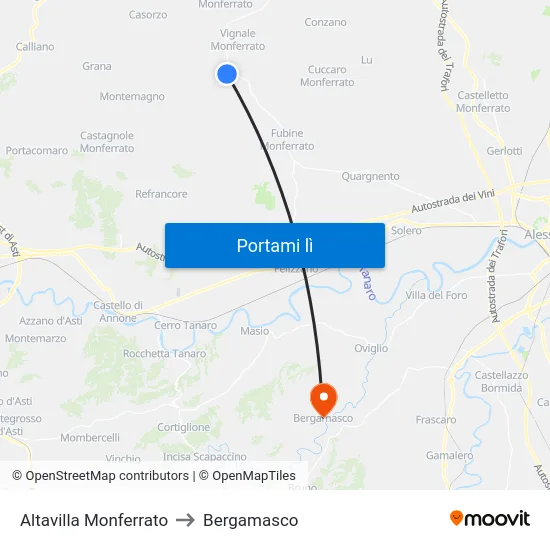 Altavilla Monferrato to Bergamasco map