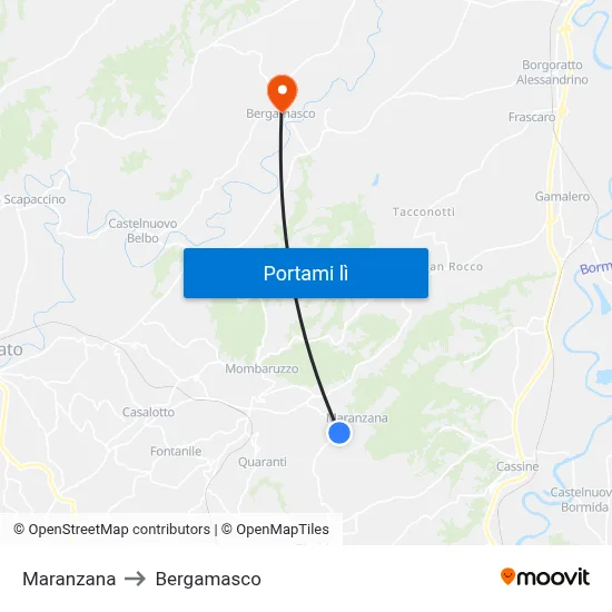 Maranzana to Bergamasco map
