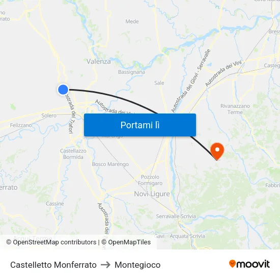 Castelletto Monferrato to Montegioco map