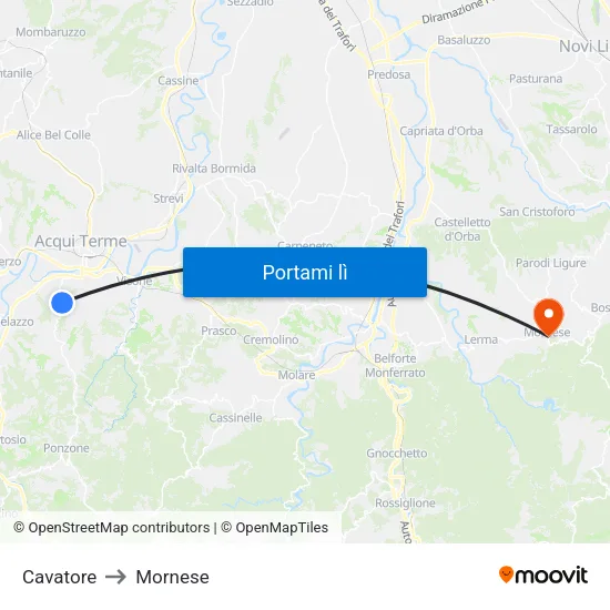 Cavatore to Mornese map