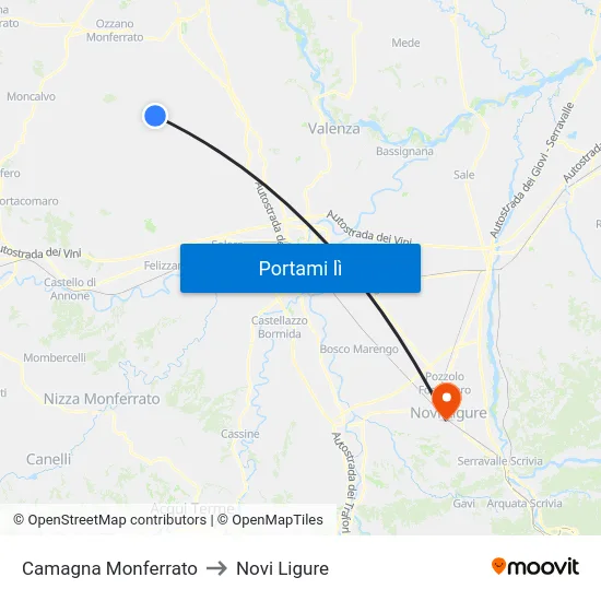Camagna Monferrato to Novi Ligure map