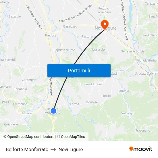 Belforte Monferrato to Novi Ligure map