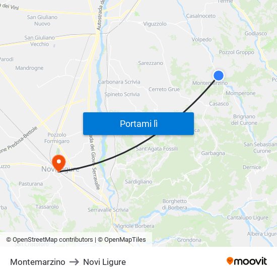Montemarzino to Novi Ligure map