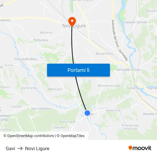 Gavi to Novi Ligure map