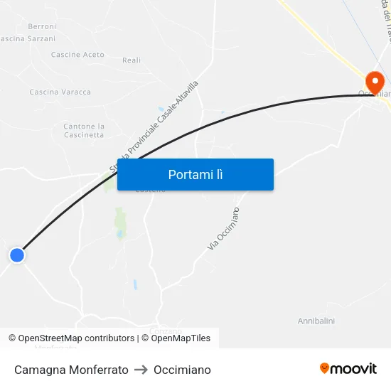 Camagna Monferrato to Occimiano map