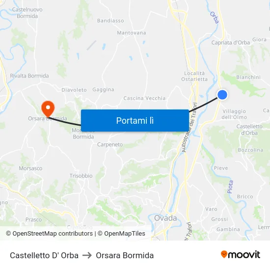 Castelletto D' Orba to Orsara Bormida map