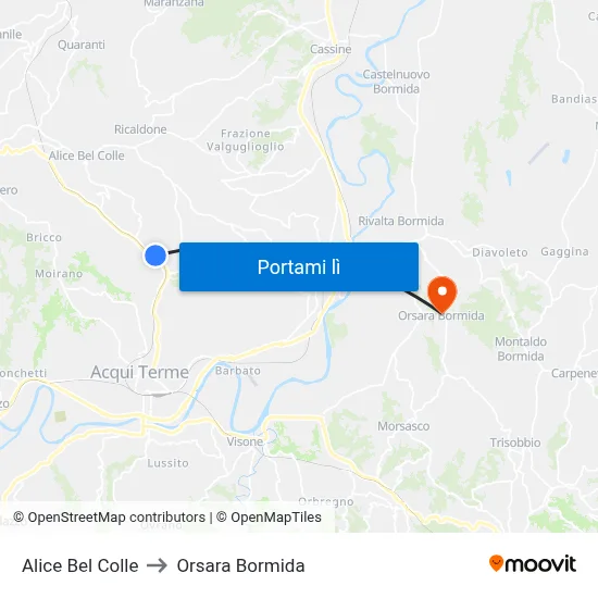 Alice Bel Colle to Orsara Bormida map