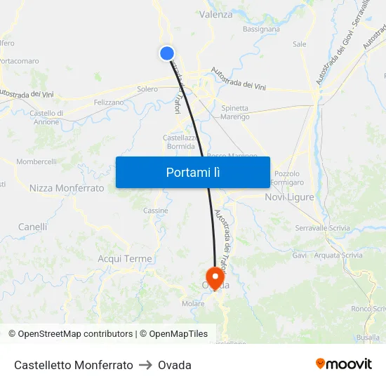 Castelletto Monferrato to Ovada map