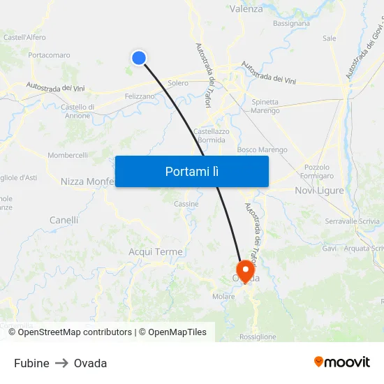 Fubine to Ovada map