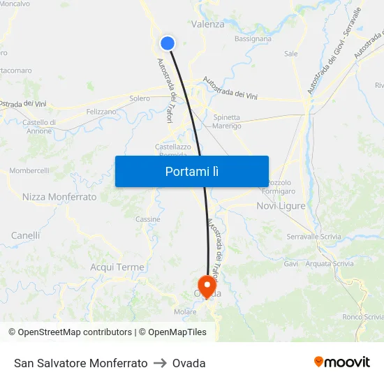 San Salvatore Monferrato to Ovada map