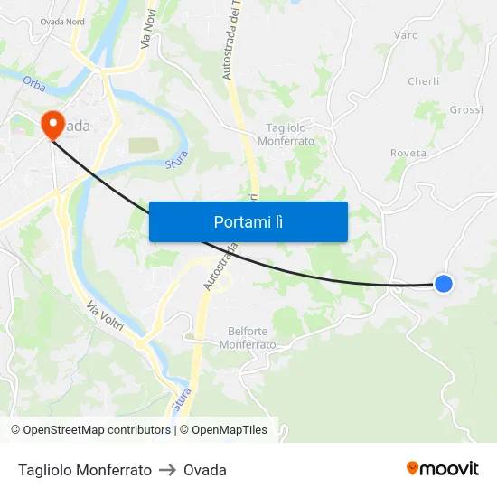 Tagliolo Monferrato to Ovada map
