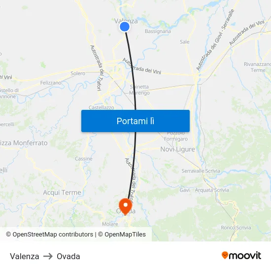 Valenza to Ovada map
